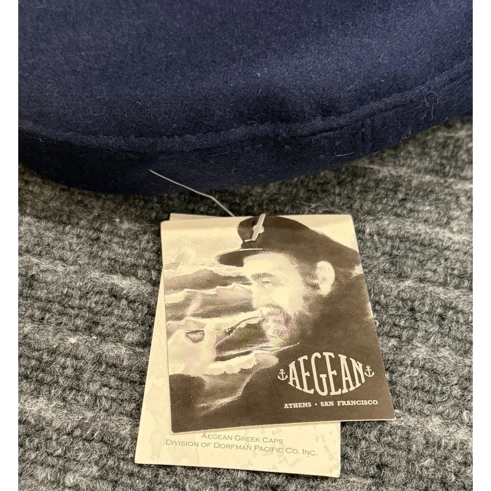 Aegean Greek Fisherman's Cap Hat Navy Blue Wool Handmade In Greece Size 7 NWT